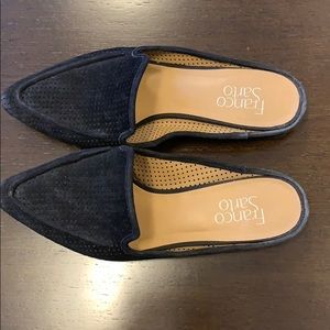 Franco Sarto Black Suede Slip On Loafer Mules